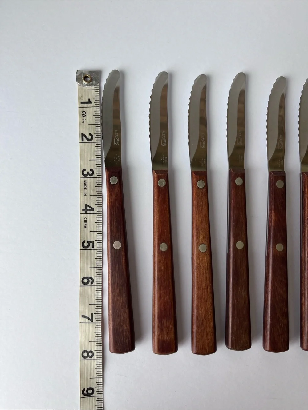 Alcas Ahoi Wood Handles Steak Knives Set of 12 Vintage Rare